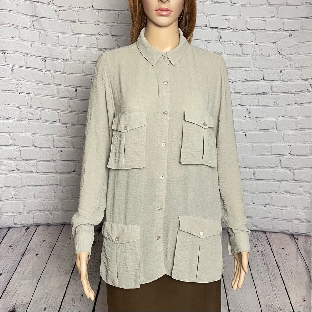 Cheap Monday Grey Wrinkled Long Sleeve Shirt Size M